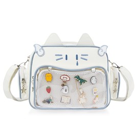 XINMAN Cute Cat Ita Bag Pin Display Backpack for Women Kawaii Shoulder Crossbody Bags for Girls Purse with Insert (White)