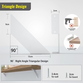 SPOROOT Shelf Bracket, White, 15 cm, Right Angle Support, Strong Load Capacity, Wall Shelf Support, Vintage Set of 2