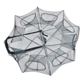 SPYMINNPOO Bait Fish Trap, Foldable Fish Trap Fishing Net Cast Net Trap Crayfish Crab Cage Steel Wire Holder for Fish Shrimp (8 Holes)