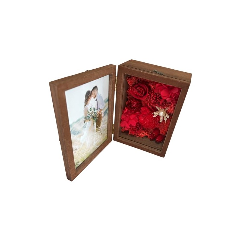 Q-FLA 813085 Arrangement Photo Frame, Preserved Flowers, Brown, Red, Mother's