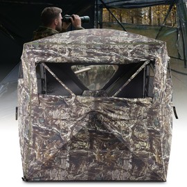 FLISSA Hunting Blind See-Through with Full-Opening Door, 3-4 Person Ground Camouflage Tent, 270 Degree, Portable and Durable 300D Reinforced Blind for Turkey, Deer, and Bear