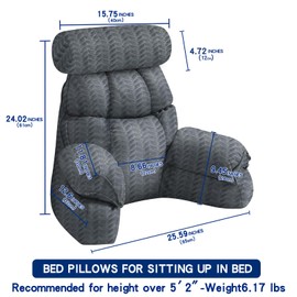 FXXUDVNIIN Back Pillow for Bed Sitting Up: Reading Pillow with 9.4" Height Armrest-Bed Pillow for Sitting up & TV Pillows for, Play Games, Working & Relaxing, Comfort Support for TV/Reading