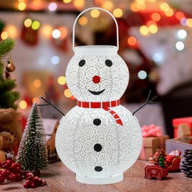 HEISOK Christmas Decorations Snowman Solar Lantern - Snowman Solar Hanging Lantern Outdoor Waterproof -Metal Standing Solar Powered LED Lantern Decorative Lights for Outside Garden Yard Porch - White