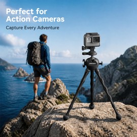 Jishane Compact Camera Tripod with One Key Operation for 360° Ball Head, Flexible Action Camera Tripod for GoPro Hero13/12, GoPro MAX, DJI OSMO Action 6/5 Pro/4/360/Nano, Insta360 X5/Ace Pro 2