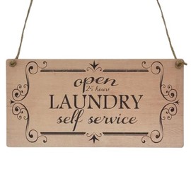Second Ave Funny Open 24 Hours Laundry Service Wooden Hanging Rectangle Home Utility Washing Sign Plaque
