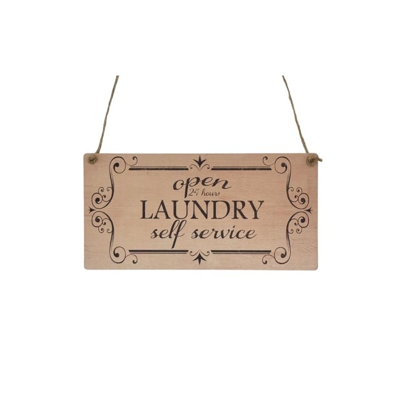 Second Ave Funny Open 24 Hours Laundry Service Wooden Hanging