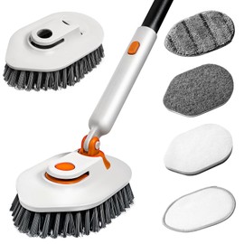 Calzzle Tub Scrubber Brush with Long Extendable Handle, 3-in-1 No Scratch Shower Scrub Brush for Cleaning Bathroom, Tiles, Grout, and Surfaces - 5 Replacement Brush Heads Included