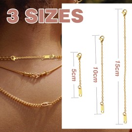 TOAOB 3pcs Necklace Extender 18K Gold Plated Safety Chain Extenders Jewelry Extenders with Lobster Claw Clasp for Jewellery Making Chokers Braclets