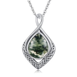 PELOVNY Celtic Knot Necklace S925 Sterling Silver Moss Agate Teardrop Necklace Irish Celtic Pendant Jewelry Gifts for Women