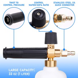 Snow Foam Cannon Pressure Washer Gun Spray Lance 1L Bottle Nozzle Tips Car Wash with 1/4’’ Quick Connector (2)