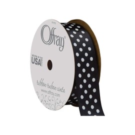 Offray 7/8" Wide Single Face Satin Ribbon, 3 Yards, Black and White Polka Dot Pattern