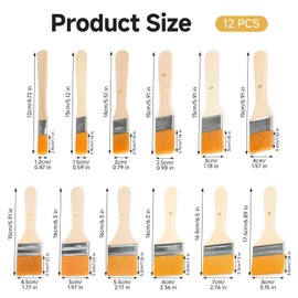 Arvoni 12 Stück Lasurpinsel, Pinselset Acrylfarben, Borstenpinsel Set mit Nylonborsten, Flachpinsel mit Holzgriff, Pinsel Holzlasur Malerpinsel Lackpinsel für Farbe, Kunst, Malerei, DIY, Wandmalerei