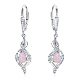 VONALA Opal Earrings 925 Sterling Silver Pink Opal October Birthstone Dangle Drop Dangly Leverback Earrings Valentine's Day Jewelry Gifts for Women