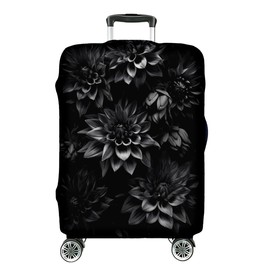 Ferocity Suitcase Cover, Travel Suitcase Cover, Elastic, Washable, Suitcase Protective Cover, Suitcase Cover, Small S, Medium M or Large L, Monochromatic Motifs [083], Black Flowers, L, Suitcase cover