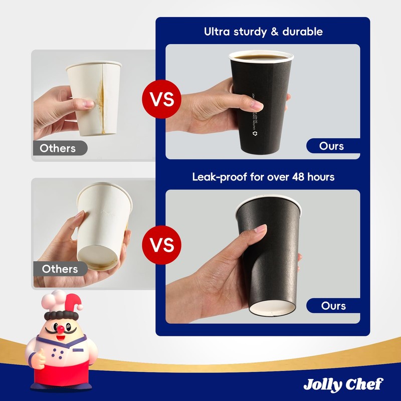 JOLLY CHEF 16oz Black Disposable Paper Coffee Cups 500 Pack