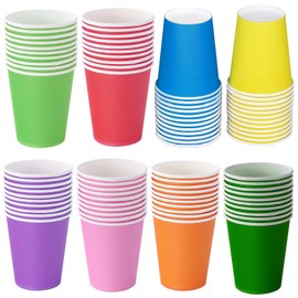 Maridergo 80 Pack Colorful Paper Cups Party Cups, 250ml Multi Coloured Drinking Cups Neon Party Cups Picnic Cups Biodegradable for DIY, Birthday, Picnics, Weddings, Holiday Party, 8 Colors