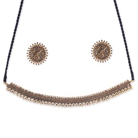 Binnis Wardrobe Gold-Toned German Silver Antique Choker Jewellery Set (Necklace, Earrings)