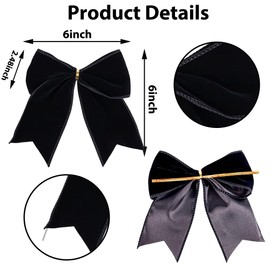 12 Pcs Christmas Velvet Bows, 6 Inch Black Velvet Wreath Gift Bows Vintage Xmas Ribbon Bow Holiday Ornaments for Christmas Tree Garland DIY Craft Wrapping Decor