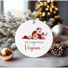 JohnPartners993 1st Christmas in Virginia Ornament - New Home in Virginia Gift - Virginia State Moving to Virginia Present Printed on Both Sides