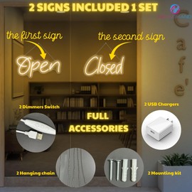 2 Separate Units In 1 Package Open Sign And Closed Sign - USB Powered Light Signs LED Open Signs for Business Window, Coffee Shop, Restaurant, Storefront Display (16.5x8" Warm White)