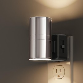 L LOHAS LED Night Light, Night Lights Plug into Wall, 1-Pack, Smooth Silver Glossy Plating Metal-Shade Nightlight, Light Sensor, Soft White 3000K, Dimmable Night Light Plug in for Hallway Bedroom