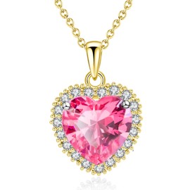 VONSSY Collar clásico con colgante de corazón | Collar de piedra natal de cristal | Cadena chapada en oro de platino de 18 quilates | Joyería vintage significativa, regalo para madre, esposa, novia, Zirconia cúbica, circonita