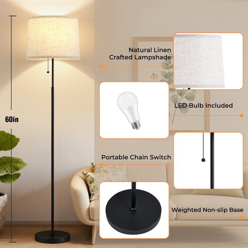 Floor Lamps for Living Room & Bedroom, 60" Modern Tall