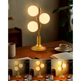 Lightdot Mid Century Globe Table Lamp Dimmable Modern 3 Lights Gold Desk Lamp 3000K Warmwhite Beside Table Lamp for Bedroom Living Room Study Room(G9 Bulbs Included)