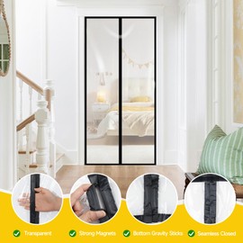 Transparent Insulated Door Curtain, Sunmoxia Magnetic Thermal Insulated Door Screen Auto Closer Screen Door for Kitchen, Bedroom, Air Conditioner Room, Fits Door up to 36" x 82"