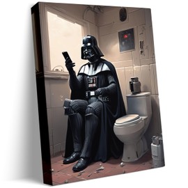 Darth Vader Toilet Wall Art Sith Lord Watching Cellphone Canvas Print Funny Bathroom Decor Sci-Fi Wall Art for Home 8x10 inch