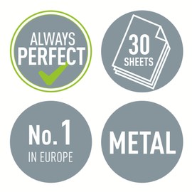 LEITZ 50086095 Office Metal Hole Punch for 30 Sheets, Stop Rail with Format Details, Ergonomic Design, Black