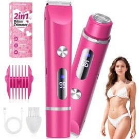 Bikini Trimmer for Women, Painless Electric Razor Remover for Leg, Body, Armpit & Facial Hair, Rechargeable Cordless IPX7 Waterproof Shaver with Ceramic Blade, Easy Cleaning, USB Charging, Pink