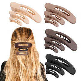 12 Packs Flat Claw Clips, Lay Down Claw Clips for Women, Brown Flat Hair Clips for Thick or Thin Hair, 4 Colors Cute Flat Clips for Hair, Neutral Color Large Alligator Hair Clips, 3 Sizes Matte Non-slip Slide Hair Clips Without Pain