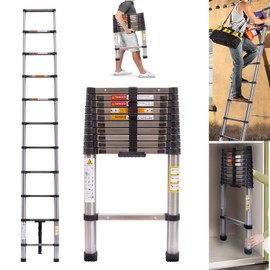 Telescoping Ladder Extension Ladder 10FT Collapsible Ladder Telescopic Extendable Ladder, Stainless Steel Attic Ladder Rv Ladder Roof Ladder, Multi-Purpose Ladder for Household Daily, 330 Lb Capacity
