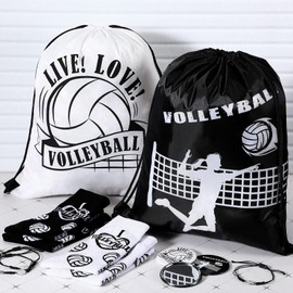 Mumucove 60 Pcs Volleyball Gifts Include 12 Volleyball Drawstring Bags 12 Volleyball Socks 12 Volleyball Keychains 12 Volleyball Compact Mirrors 12 Volleyball Charm Bracelets Volleyball Stuff