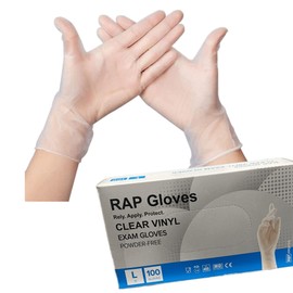 RAP Gloves Clear Vinyl Disposable Examination Gloves Latex-Free Powder-Free Examination Gloves for Medical Industrial Protein Free Food Household and Multi Use (XL - Pack of 100)