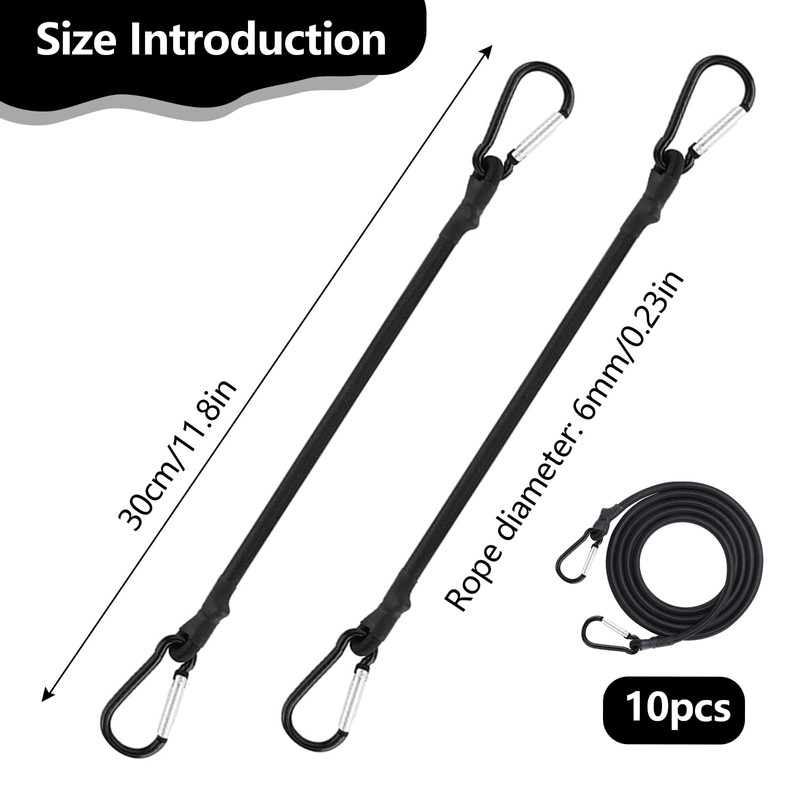 10 PCS Bungee Cords with Carabiner Clips, Heavy Duty Bungee