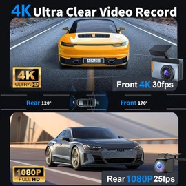 4K WiFi Dual Channel Dash Cam, Dash Cam Front and Rear 4K+1080P for Cars, Dash Camera with 64GB Card, APP Control, G-Sensor, 24 Hours Parking Mode, Loop Recording, Night Vision