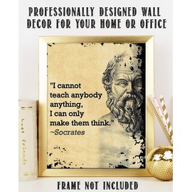 Socrates Quotes Wall Art-"I Cannot Teach, I Can Only Make You Think"- 8 x 10 Art Wall Print- Ready to Frame. Modern Office Décor & Classroom Décor. Teachers Perfect Gift for Motivation & Inspiration