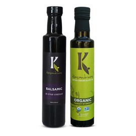 Kasandrinos Organic Olive Oil and 25 Star Balsamic Vinegar Set, Extra Virgin Olive Oil and Balsamic Vinegar Gift Set for Salad Dressing, 250 ml / 8.5 oz Bottles (Set of 2)