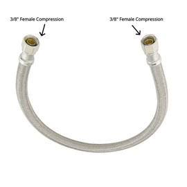 EZ-Fluid Plumbing 20" x 3/8" Female Compression To 3/8 Inch Female Comp. Stainless Steel Braided Faucet Connector Line Extension,Faucet Extension Supply Hose Connector Lines,Fits 3/8"Comp Male(1-Pack)