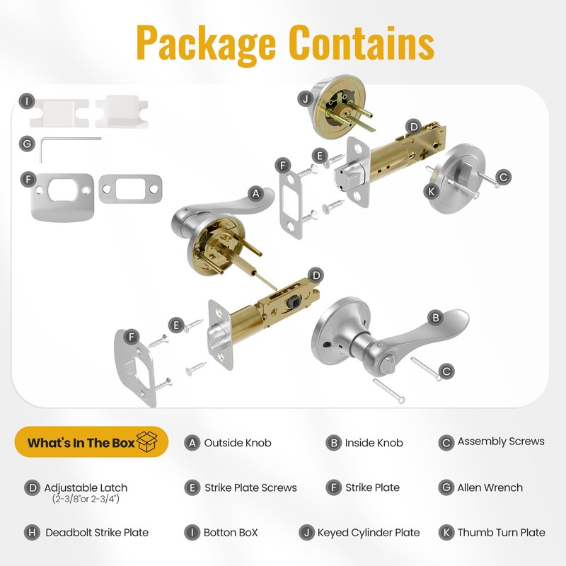 HOSOM 3 Pack Keyed Alike Front Door Lever Lockset with