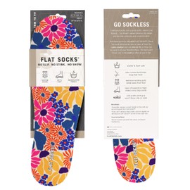 FLAT SOCKS No Show Socks, Sockless Shoe Liner, Washable Barefoot Shoe Insert for Men and Women, Groovy Bloom, Large
