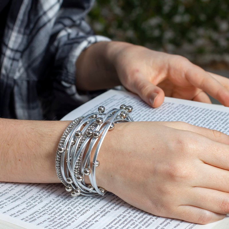 Pulsera Mujer Gris │ Multipulsera con broche de cierre │
