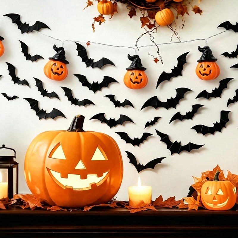 Halloween Decorations Party Supplies 3D Bat Stickers,Indoor Outdoor Decorations 60pcs