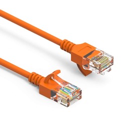 SF Cable 50ft Cat 6A UTP Slim Ethernet Network Booted Cable, RJ45 Plug, 28AWG, Pure Copper Wire - Orange