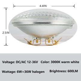 SHUWDKAR PAR36 LED Landscape Light Bulb, 36 Watt Halogen Equivalent 6W 600 Lumen, Bright White 3000K, PAR36 LED 12V for Landscape Lighting,Off-Road Vehicles,RV Vehicles,Tractor, 2 Pack