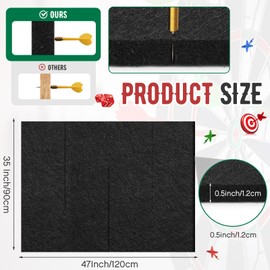 Windkream Extended Length Dart Board Wall Protectors for Professional Darts, 47'' x 35'' x 0.5 Thick Dartboard Surround Backing Felt Wall with Removable Adhesive Tabs