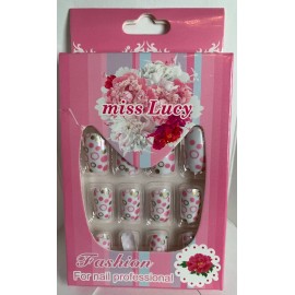 Miss Lucy Fashion Nails 12p Set FULL KIT white base pink dots and circles