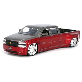 Jada Toys 1999 Chevy Silverado Dually Custom Wheels – Two Tone Red with Grey – Just Trucks – Hobby Exclusive 1:24 Scale 35590, Red/Gray